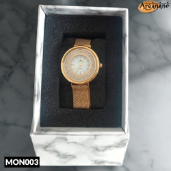 Montre dorée ronde contour strass - MON003