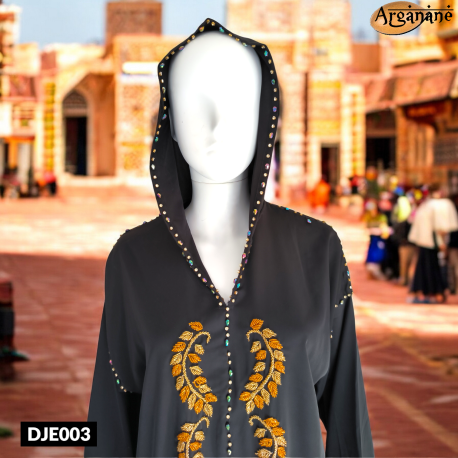 Djellaba noir avec perles de couleurs - DJE003