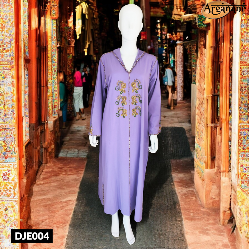 Djellaba mauve avec perles de couleurs - DJE004