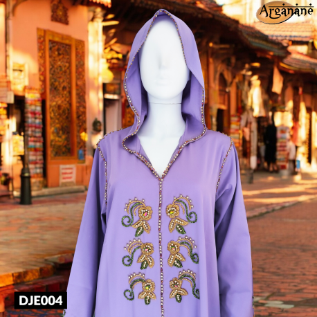 Djellaba mauve avec perles de couleurs - DJE004