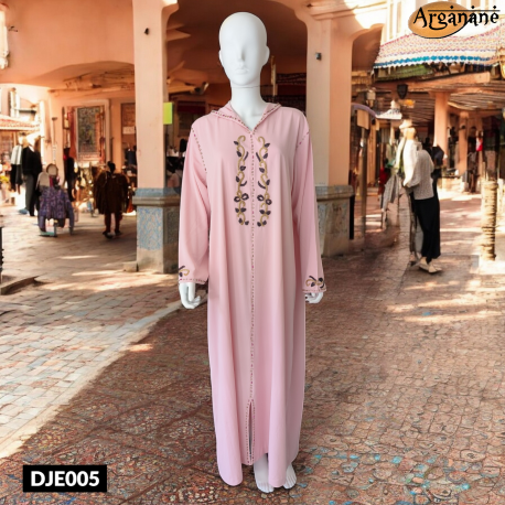 Djellaba rose avec perles de couleurs - DJE005