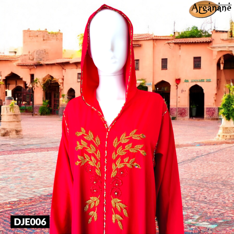 Djellaba rouge avec perles de couleurs - DJE006